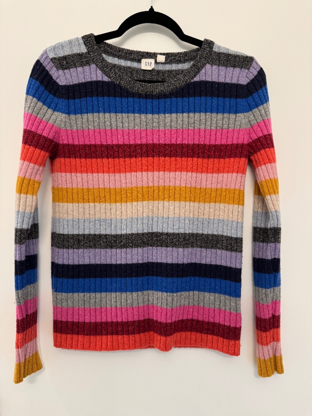 Vintage GAP Crazy Stripe Metallic Knit Y2K Rainbow Wool Blend Crewneck